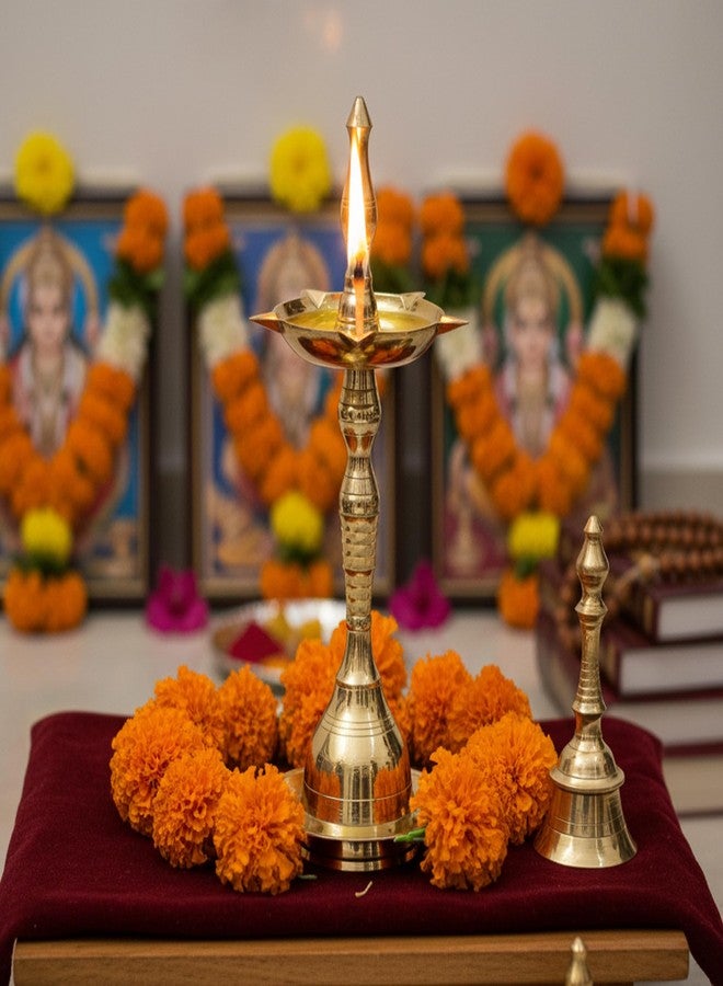 إسبلانيد eSplanade نحاس كيرالا ديا لبوجا - 5 فتيل Kutthu Vilakku Samai Diya لديكورات Puja Diwali، ديكور المعبد - 9 بوصة - Image 2